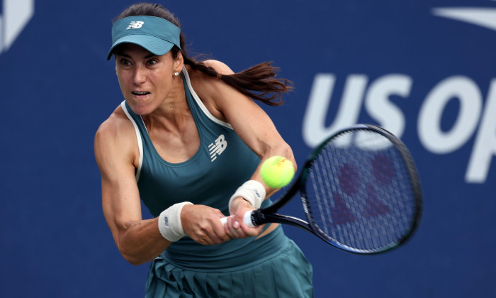 26 August, 2025 - Flushing Meadows, New York - Sorana Cirstea of Romania serving during opening round match against Solana Sierra at the US Open.