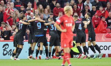 FCSB Daniel Birligea celebrates with his team mates after scoring his sides first goal during the UEFA Europa League play-off match at Pittodrie Stadium, Aberdeen. Picture date: Thursday August 21, 2025.