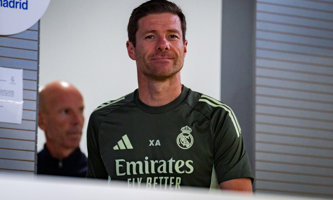 Xabi Alonso, head coach of Real Madrid, seen arriving at the press conference ahead of LaLiga EA Sports football match against RCD Mallorca at Ciudad Real Madrid.