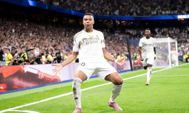 MADRID, SPAIN - August 30: Kylian Mbappe of Real Madrid celebrates a goal during the La Liga 2025/26 match between Real Madrid and Mallorca at Santiago Bernabeu Stadium. (Photo by Guillermo Martinez)