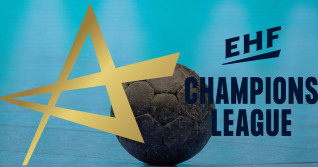 Symbolbild EHF Champions League (Handball): Logo und Nahaufnahme von einem Handball *** Symbolic image of the EHF Champi