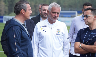 President Ali Koc and coach Jose Mourinho spoke for a while before during the Pre Season Friendly match between Fenerbah