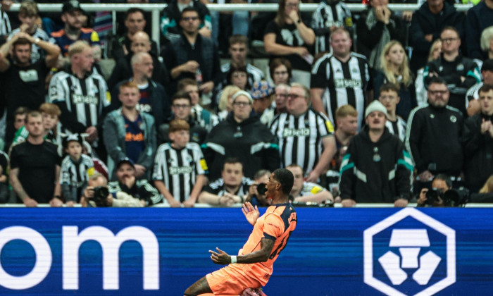 Marcus Rashford of Barcelona celebrates goal to make it 1-0 during the UEFA Champions League 2025/26 Phase MD1 Newcastle United vs Barcelona at St James's Park, Newcastle, United Kingdom, 18th September 2025 (Photo by Mark Cosgrove/News Images)