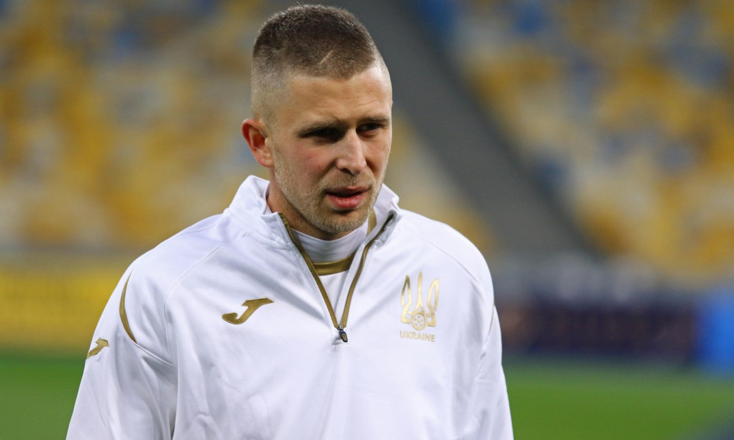 KYIV, UKRAINE - MARCH 18, 2019: Portrait of Ukraine National Football Team player Artem Kravets during the Open Training Session at NSC Olimpiyskyi st