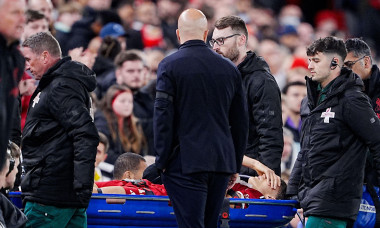 Liverpool's Giovanni Leoni is stretched off after being injured during the Carabao Cup third round match at Anfield, Liverpool. Picture date: Tuesday September 23, 2025.