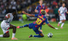 FC BARCELONA vs PARIS SAINT-GERMAIN October 1,2025 Lamine Yamal (10) of FC Barcelona and (25) Nuno Mendes of PSG during the soccer match corresponding to the second match of the group stage of the UEFA Champions League between FC Barcelona and Paris