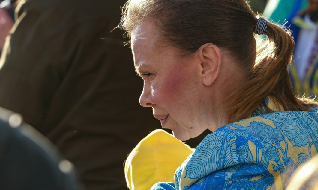 Las Vegas, United States. 05th Mar, 2022. 1994 Olympic figure skating gold medalist Oksana Baiul attends Las Vegas Ukraine rally for peace. Hundreds show support as the Las Vegas Ukraine community hosts a rally for peace in front of Las Vegas City Hall. C