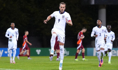 England's Harry Kane celebrates scoring their side's third goal of the game from the penalty spot during the FIFA World Cup European Qualifying match at Daugava Stadium, Riga. Picture date: Tuesday October 14, 2025.
