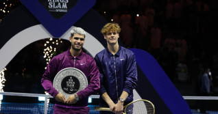 Tennis SIX KINGS SLAM 2025 Jannik Sinner (ITA), Carlos Alcaraz (ESP), Riyadh, Saudi Arabia, October 18, 2025. Photo Felice Calabro'