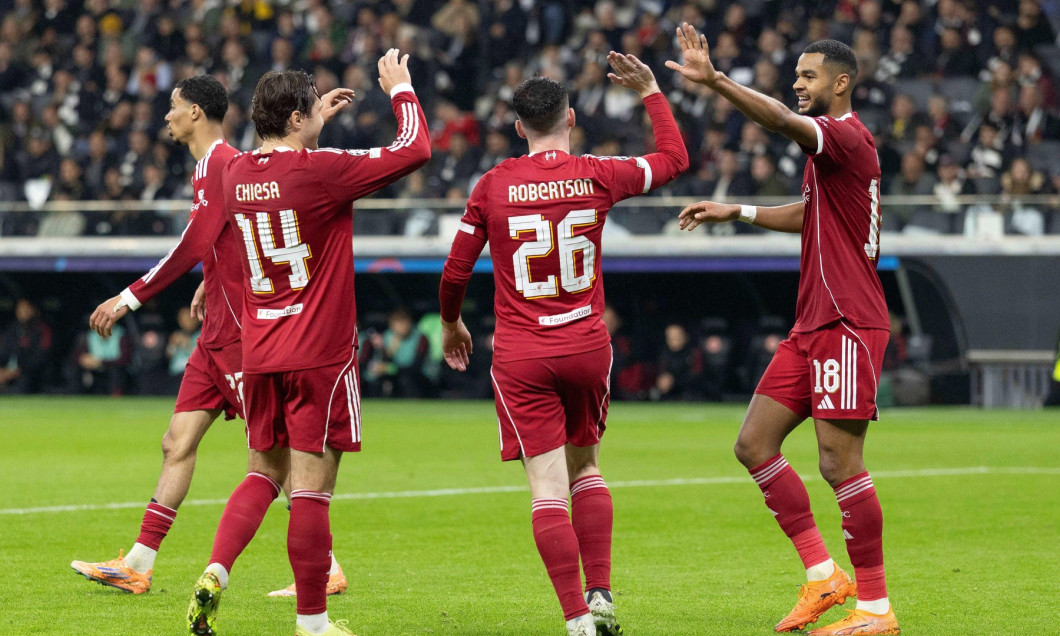 Cody Gakpo of Liverpool scores, 1-4, during the UEFA Champions League Matchday 3 of 8 Eintracht Frankfurt vs Liverpool at Deutsche Bank Park, Frankfurt, Germany, 22nd October 2025 (Photo by Ian Stephen/News Images)