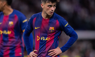 Pedri (Barcelona) in action Against Real Madrid during the game valid for La Liga at the Santiago Bernabeu stadium, in M