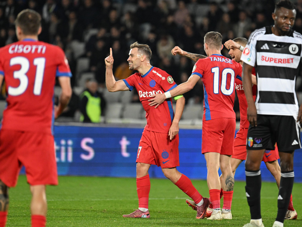 ”U” Cluj - FCSB 0-2. Darius Olaru a reușit o ”dublă” și și-a dus echipa tot mai aproape de play-off