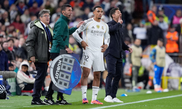 Real Madrid substitute Trent Alexander-Arnold waits to replace Arda Guler during the UEFA Champions League, league stage match at Anfield, Liverpool. Picture date: Tuesday November 4, 2025.