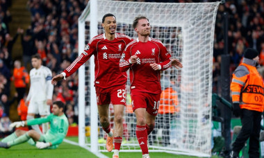 Liverpool, England, 4th November 2025. Alexis Mac Allister of Liverpool celebrates scoring their first goal during the Liverpool vs Real Madrid UEFA Champions League match at Anfield, Liverpool. Picture credit should read: James Baylis / Sportimage