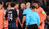 Brugge, Belgium, 5th November 2025. Barcelona players and Hansi Flick, manager of Barcelona show their frustration towards referee Anthony Taylor after during the Club Brugge vs FC Barcelona UEFA Champions League match at Jan Breydel Stadium, Brugge. Pict