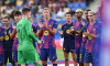Barcelona, Spain. 10th Aug, 2025. FC BARCELONA vs COMO 1907 Aug 10,2025 Ter Stegen and teammates before the match between FC Barcelona and Como 1907 corresponding to the Joan Gamper Trophy at Johan Cruyff Stadium in Barcelona, Spain. Credit: rosdemora/A