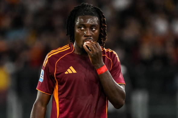 Manu Kone of AS Roma dabs his injured lip during the Serie A 2025/2026 football match between AS Roma and Parma Calcio 1913 at Stadio Olimpico in Rome (Italy), October 29, 2025.