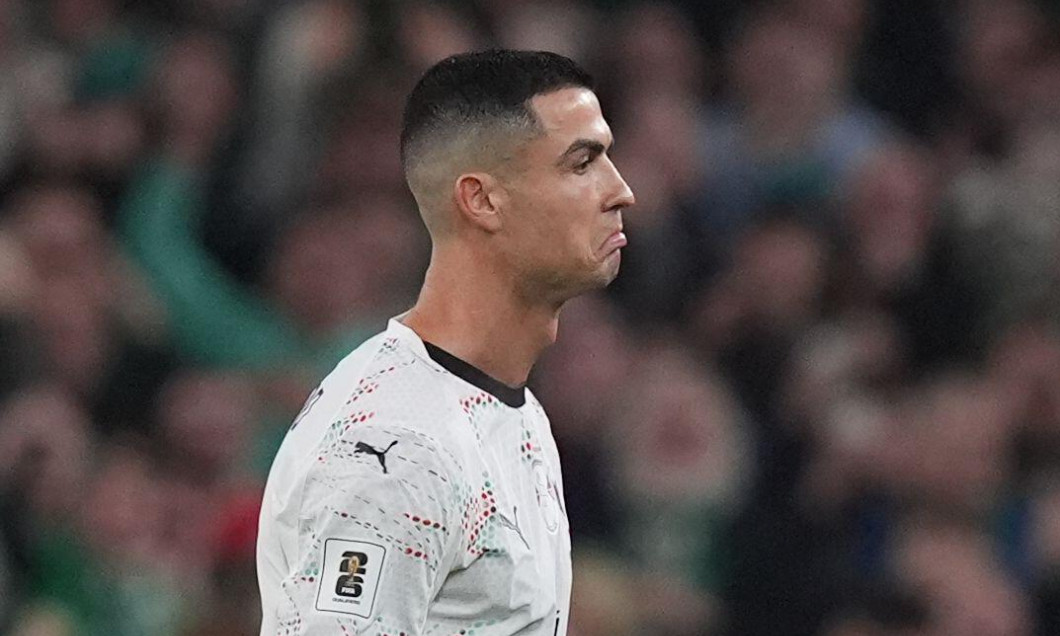 Portugal's Cristiano Ronaldo hands the arm band to team-mate Bernardo Silva after being shown a red card during the 2026 FIFA World Cup European Qualifying, Group F match at the Aviva Stadium in Dublin, Ireland. Picture date: Thursday November 13, 2025.
