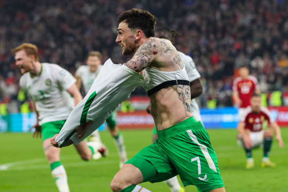 Troy Parrott celebrates scoring his sides second goal of the match 16/11/2025