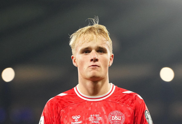 November 18 2025: Victor Froholdt of Denmark looks on during a World Cup Qualification game, Scotland v Denmark , Hamden , Glasgow, Scotland. Kim Price/CSM (Credit Image: Kim Price/Cal Sport Media)