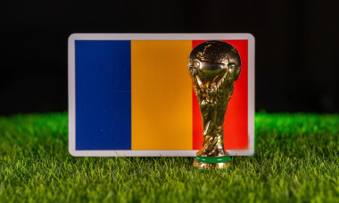 November 4, 2025, United States. FIFA World Cup on the background of the Romanian flag. Romania.