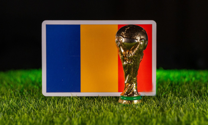 November 4, 2025, United States. FIFA World Cup on the background of the Romanian flag. Romania.