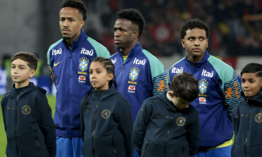 Eder Militao, Vinicius Jr, Rodrygo of Brazil during the international friendly football match between Tunisia and Brazil on November 18, 2025 at Decathlon Arena, Stade Pierre Mauroy in Villeneuve-d'Ascq near Lille, France