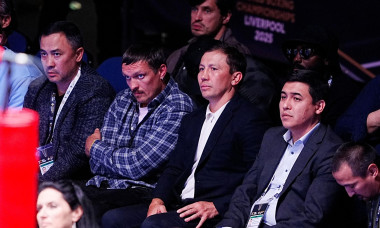 Gennady Golovkin (right) and Oleksandr Usyk (left) on day ten of the 2025 World Boxing Championships at the M&amp;amp;S Bank Arena, Liverpool. Picture date: Saturday September 13, 2025.