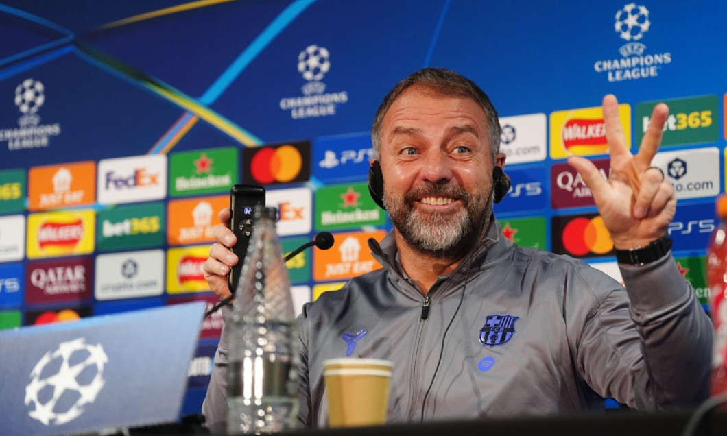 Barcelona manager Hansi Flick during a press conference at Stamford Bridge, London. Picture date: Monday November 24, 2025.