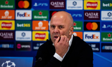 LIVERPOOL, ENGLAND - NOVEMBER 26: Liverpool head coach Arne Slot attends a press conference after the UEFA Champions League 2025/26 League Phase MD5 match between Liverpool FC and PSV Eindhoven at Anfield on November 26, 2025 in Liverpool, England. (Photo