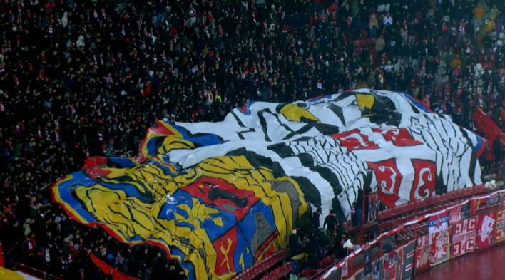 Cu stema României! Neașteptat: scenografia afișată de suporterii sârbi la Steaua Roșie Belgrad - FCSB