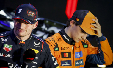 DOHA - Max Verstappen (Red Bull Racing) next to Oscar Piastri (McLaren) after winning the Qatar Grand Prix at the Lusail International Circuit. ANP SANDER KONING