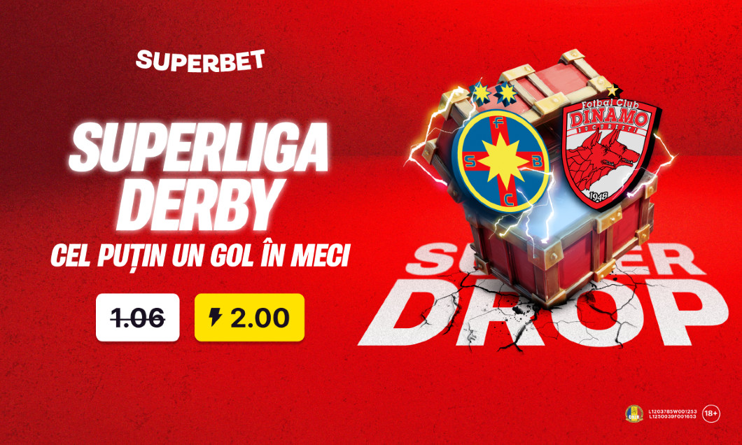 (P) Super Drop marca Superbet la Marele Derby: cotă 2.00 pentru un gol marcat!