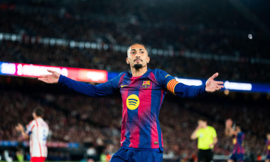 FC Barcelona player (11) Raphinha reacts during LaLiga EA Sports match between FC Barcelona and Atletico de Madrid in Spotify Camp Nou, Barcelona, Spain, on December 2, 2025.