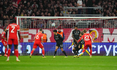 December 09 2025: Lennart Karl of Bayern Munich shoots on goal during a Champions League Group Phase game, FC Bayern Munich v Sporting CP, at Allianz Arena, Munich, Germany. Ulrik Pedersen/CSM