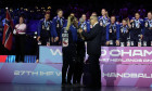 Rotterdam, Netherlands 20251214. Vice President of the International Handball Federation Joel Delplanque presents the World Championship trophy to Norway's goalkeeper Katrine Lunde and Henny Ella Reistad after the final of the Women's World Championship b