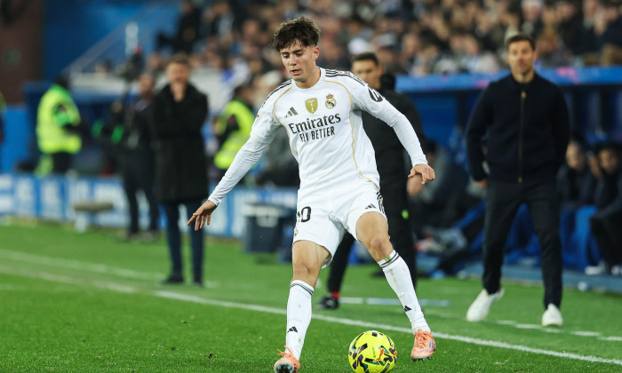 Victor Valdepenas of Real Madrid during the Spanish championship LaLiga football match between Deportivo Alaves and Real Madrid on 14 December 2025 at Mendizorroza Stadium in Vitoria, Spain