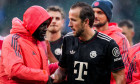 MOENCHENGLADBACH, GERMANY - OCTOBER 25: Dayot Upamecano of Bayern Munchen and Harry Kane of Bayern Munchen shake hands after the Bundesliga match between Borussia M+?nchengladbach and FC Bayern M++nchen at Borussia-Park on October 25, 2025 in Moenchenglad