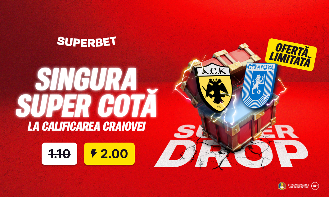 (P) Super Drop într-o zi mare pentru Universitatea Craiova: cotă 2.00 pe Superbet pentru calificare!