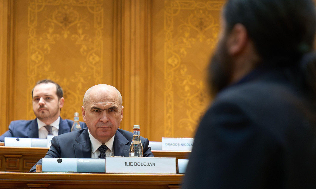 Bucharest, Romania. 15th Dec, 2025: Romanian Prime Minister Ilie Bolojan, attends the vote of the no-confidence motion against the Bolojan government filed by PACE - Romania First Group and Alliance for the Union of Romanians (AUR) during the joint plenar