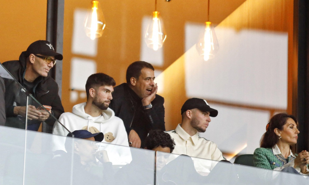 Rabat, Morocco. 24th Dec, 2025. Former French footballer Zinedine Zidane and his son Algeria's goalkeeper #23 Theo Zidane during the Africa Cup of Nations (CAN) Group E football match between Algeria and Sudan at Moulay Hassan Stadium in Rabat, Morocco on