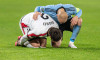 Vladimir Weiss jr. say sorry to Andrei Ratiu during Europa Conference league match , SK Slovan Bratislava - Rayo Valleca