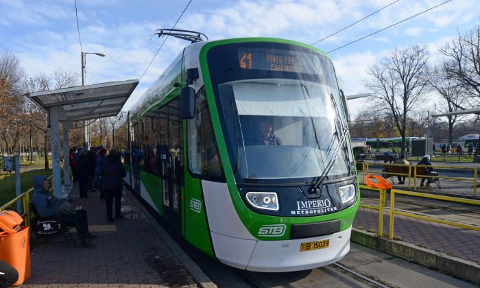Bucharest, Romania, 12th December 2022. The first trams of Bucharest's new EUR 200 million fleet started service on line 41 this weekend. Commuters arrived today to find the Romanian built Astra Imperio Metropolitan vehicles in service for the first time