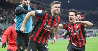 Milano s AC MilanÕs Niclas Fullkrug celebrate during the Serie A soccer match between Milan and Lecce at the Giuseppe Meazza stadium in Milan, north Italy January 18 2025 Sport - Soccer. (Photo by Antonio Saia)