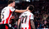 Eindhoven, Netherlands. 21st Oct, 2025. EINDHOVEN, NETHERLANDS - OCTOBER 21: Dennis Man of PSV celebrates after scoring the team's fourth goal with Ivan Perisic of PSV during the UEFA Champions League 2025/26 League Phase MD3 match between PSV and SSC Nap