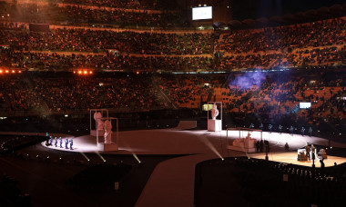 Volunteers on stage prior the Opening Ceremony of the Olympic Winter Games Milano-Cortina 2026 on February 06, 2026 at the Milano San Siro Olympic Stadium in Milan, Italy