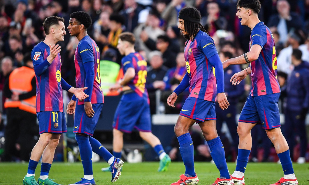 Marc BERNAL of Barcelona celebrate his goal with teammates during the Spanish championship LaLiga football match between FC Barcelona and RCD Mallorca on 7 February 2026 at Camp Nou stadium in Barcelona, Spain