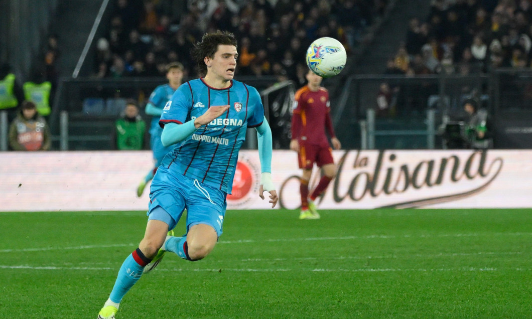 Rome, Italy. 09th Feb, 2026. Cagliari's Marco Palestra during the Italian Football Championship League A Enilive 2025/2026 match between AS Roma vs Cagliari Calcio at the Olimpic Stadium in Rome on 09 February 2026. Credit: Independent Photo Agency/Alamy