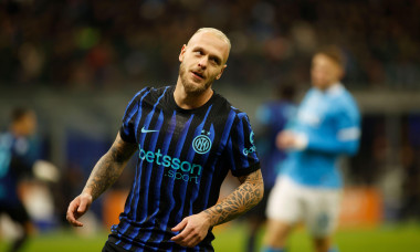 Milan, Italy. 11th Jan, 2026. Federico Di Marco of FC Inter celebrating after a goal during the Italian Serie A, 2025/26 season, football match between FC Inter and SSC Napoli on 11 January 2026 at ‘'Giueppe Meazza ‘' Stadium, San Siro, Milan, Italy. Cred