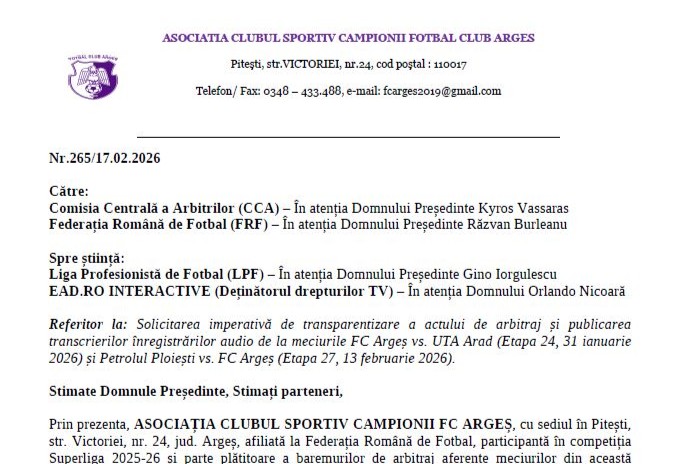 Imagine Stire FC Argeș nu se joacă! Piteștenii cer CCA să publice transcrierile înregistrărilor audio de la meciul cu Petrolul | 2review.ro